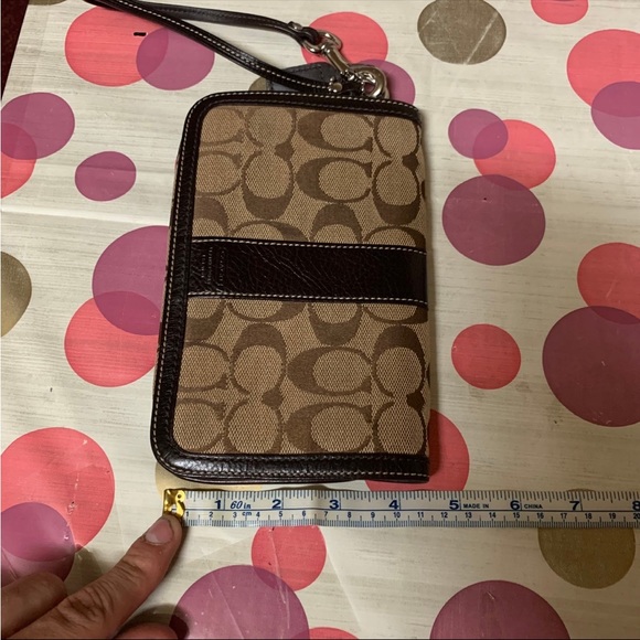 Coach - Brown Monogram Wristlet Wallet w/ Leather Trim - Picture 6 of 11